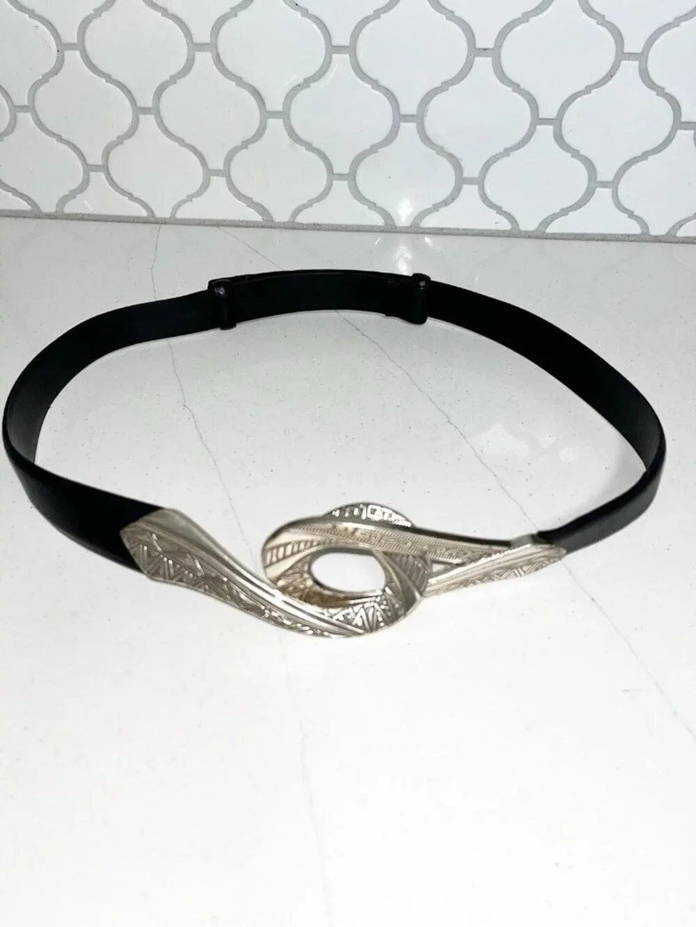 Chico's Adjustable Slide Genuine Leather Belt Women's Sz S/M Black Max 36”
